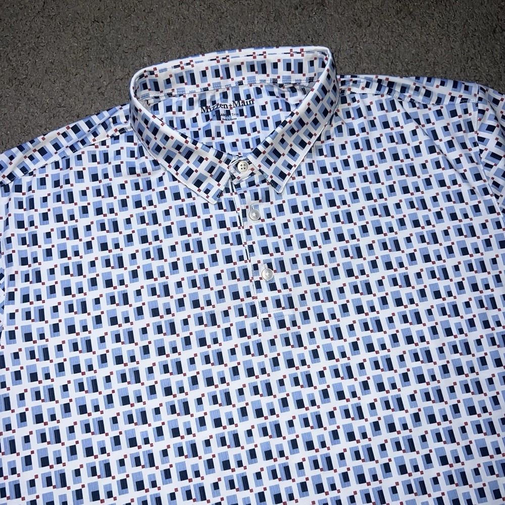 Mizzen‎ + Main Geometric Print Polo Shirt Classic size 2XL Trim